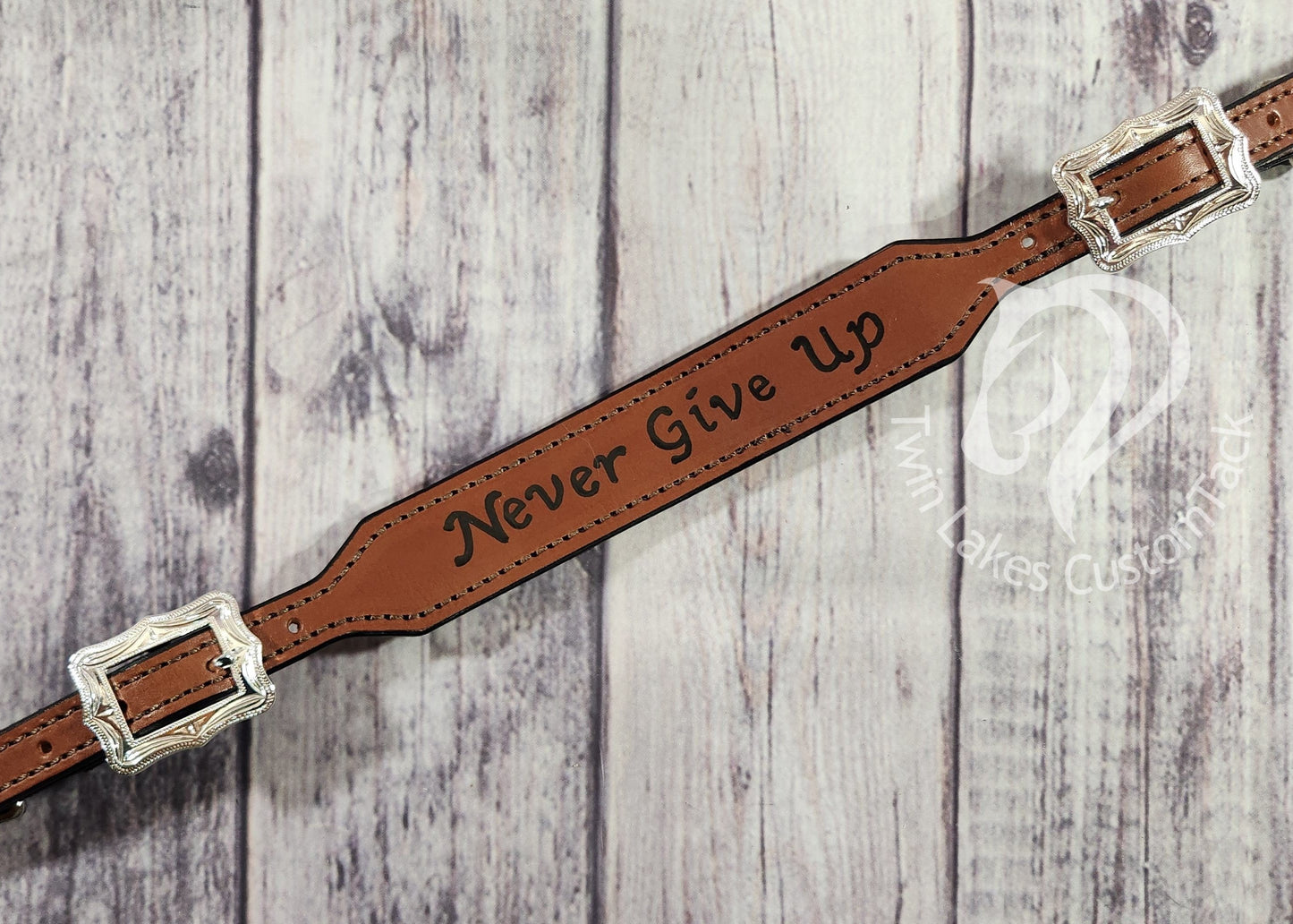 Wither Strap- Never Give Up on Medium Brown Leather